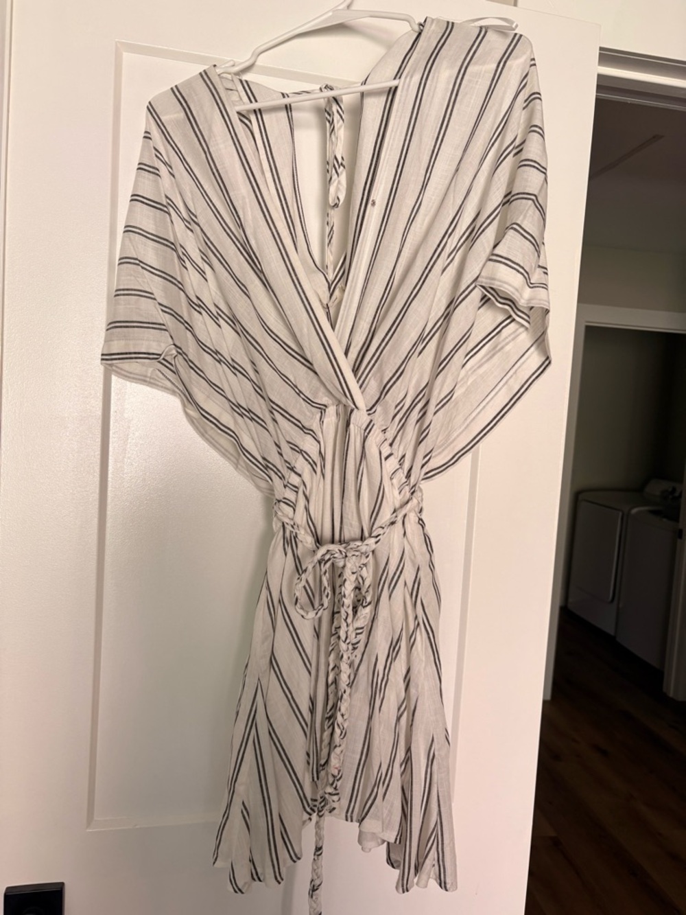 Mustard Seed White Dress with Black Stripes